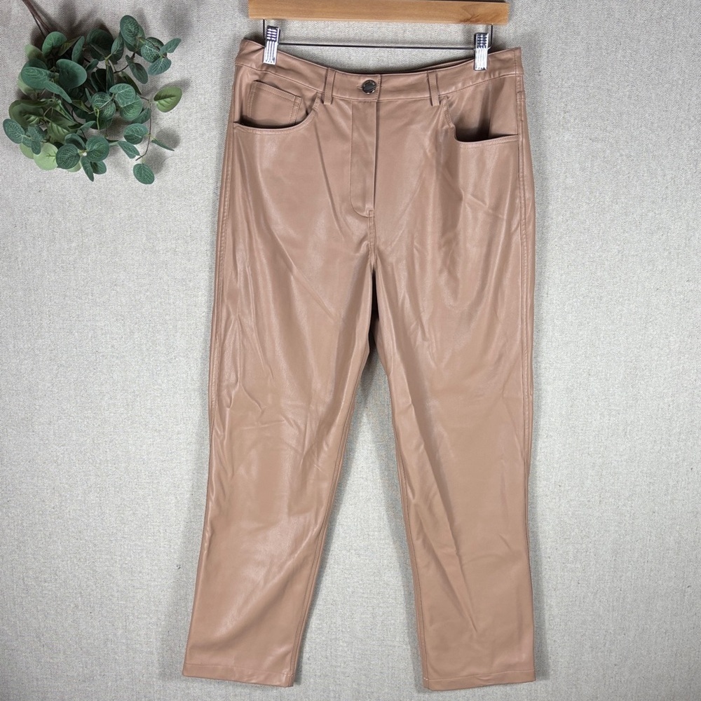 The Drop > Camel Faux Leather Straight Leg Pants 30